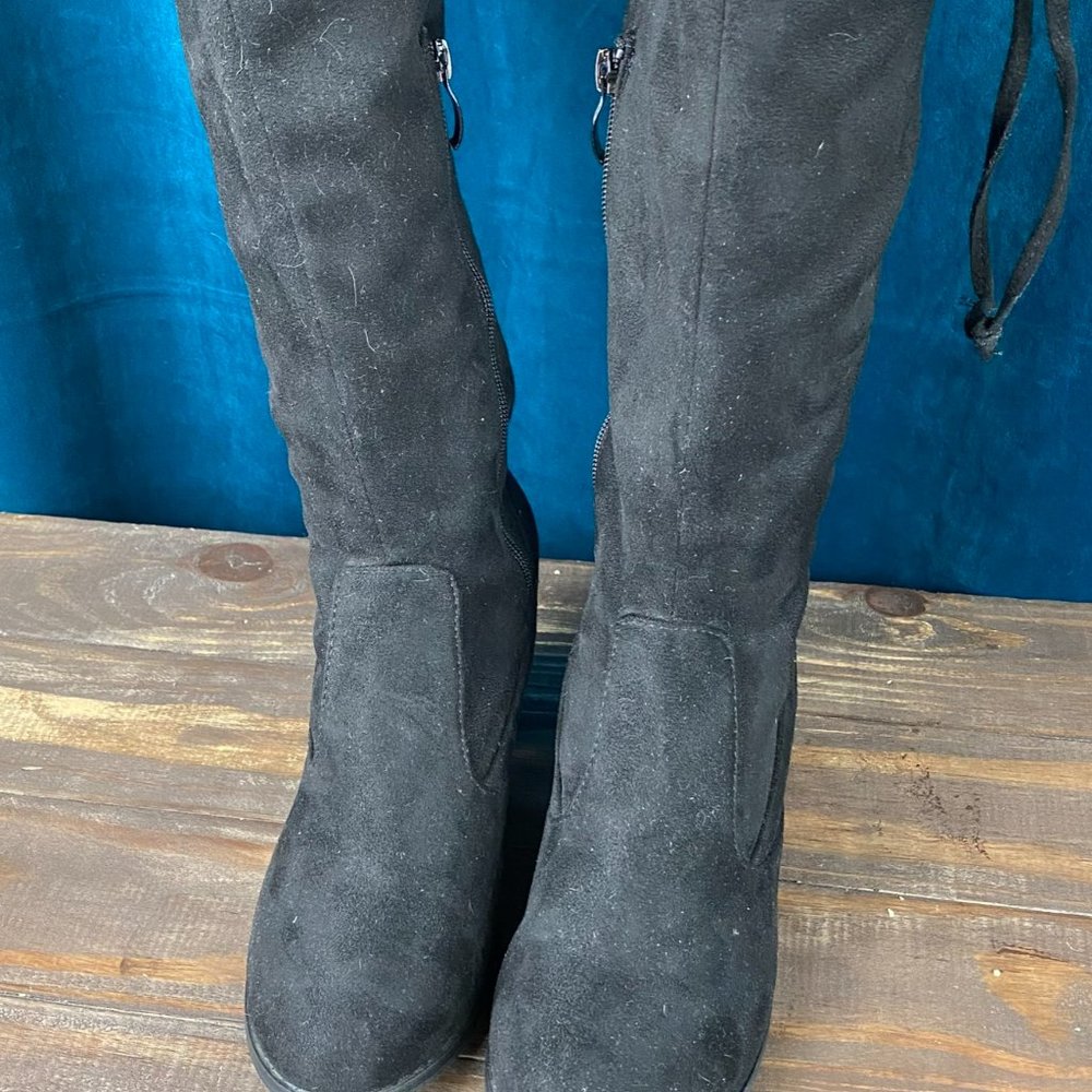 Womens Suede Over the Knee Back Tie Boots - Picture 2 of 10